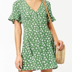 Forever21 green floral mini dress
